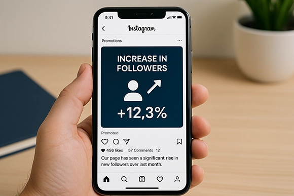 A person holding phone in hand which says increase in followers