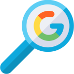 Google symbol in a magnifying glass