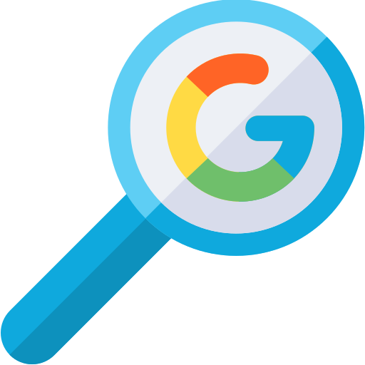 Google symbol in a magnifying glass